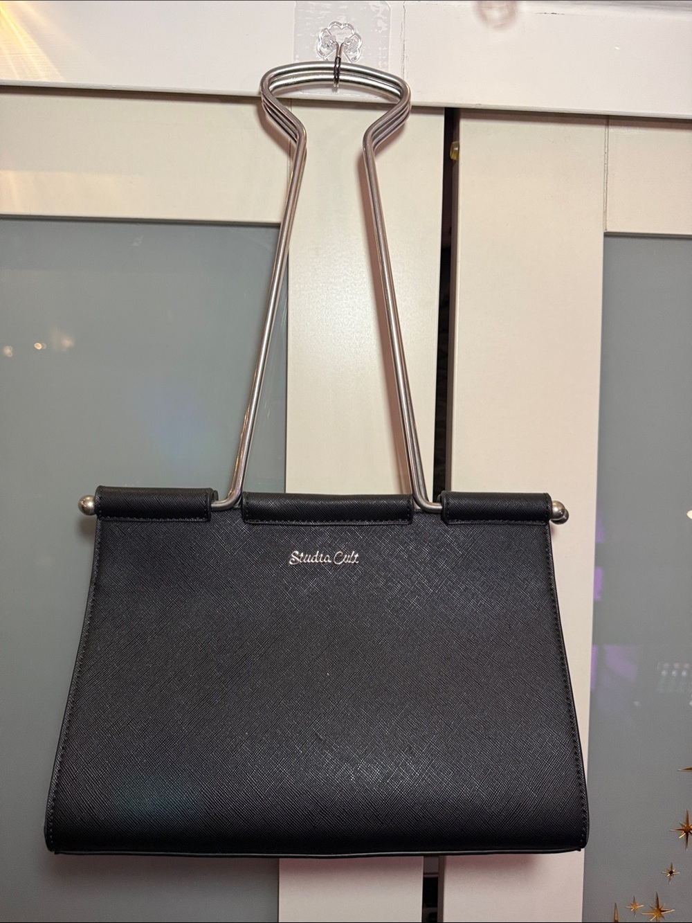 Studio C Black Textured Shoulder Bag with Silver Hardware